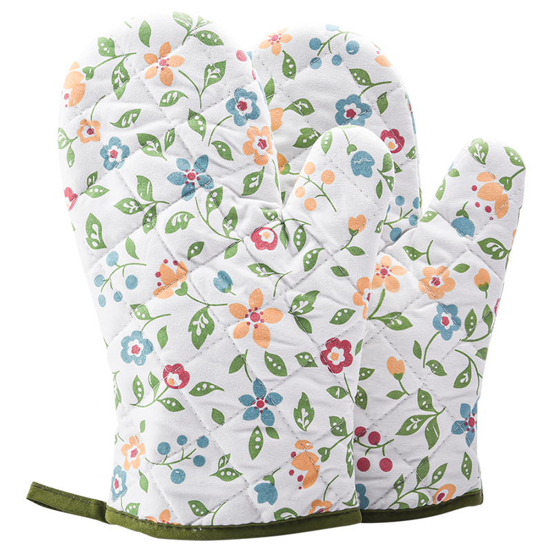 Zhanyi Heat-Resistant Gloves, Floral Pattern, 2-Pack, Multi-Layered, Anti-Scalding, Thickened, for Soup Making, Baking Cookies, Oven, Snowflake Crisp, Baking Gloves
