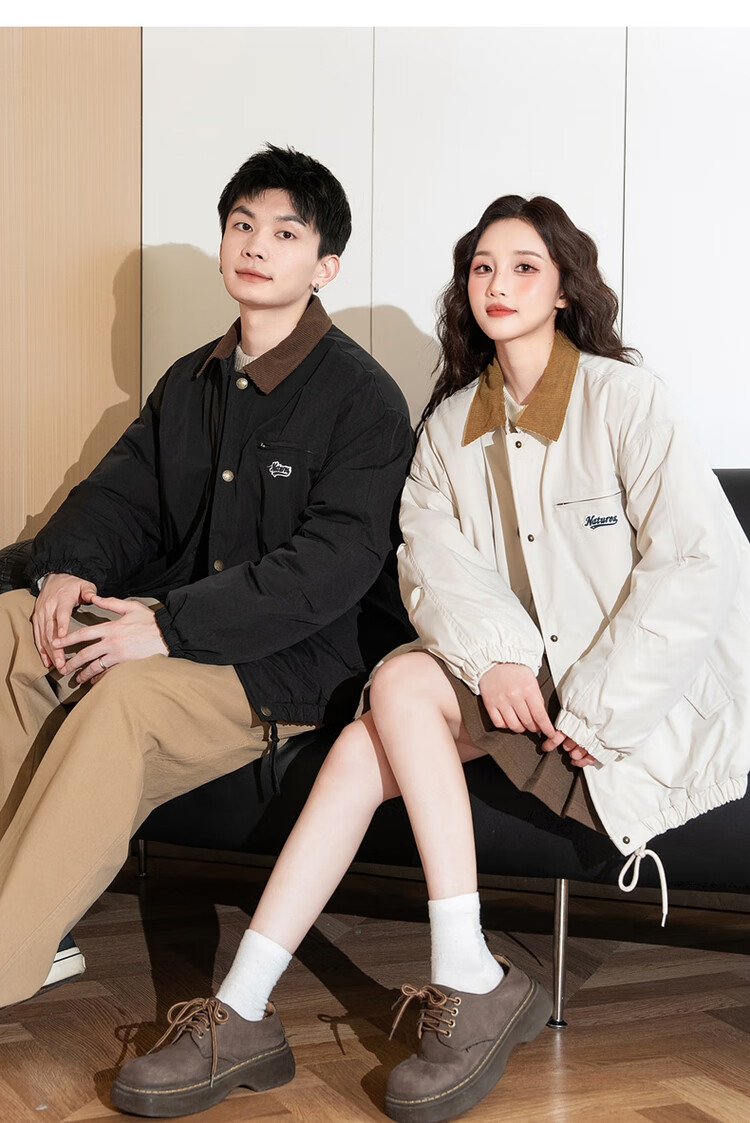 TonLion 2024 Couple's Cotton Coat, Lapel Corduroy Contrasting Color Men's And Women's Cotton Jacket, Men's Style/black, M 6