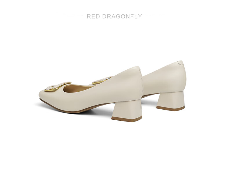 RED DRAGONFLY Chunky Heel Pumps for Women, Spring And Autumn Women's Shoes, French Elegant High Heels, Commuter Leather Shoes WFB15027 Beige 40 4