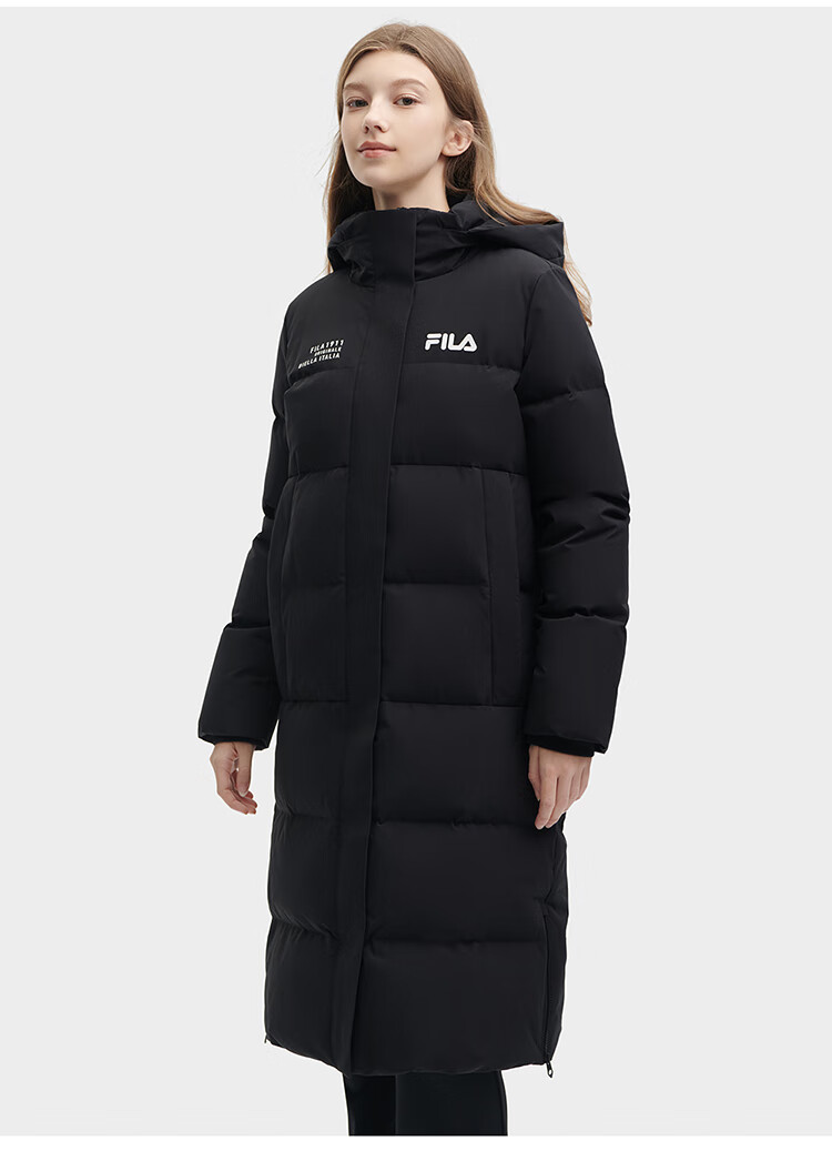 FILA Official RGB Long Down Jacket Unisex Winter Hooded Warm Coat Couples Style 5