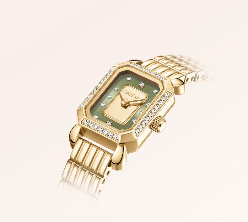 Davena Small Gold Brick Watch for Women, Small Dial Luxury Niche Birthday Gift for Girlfriend, Gold with Green Face 11