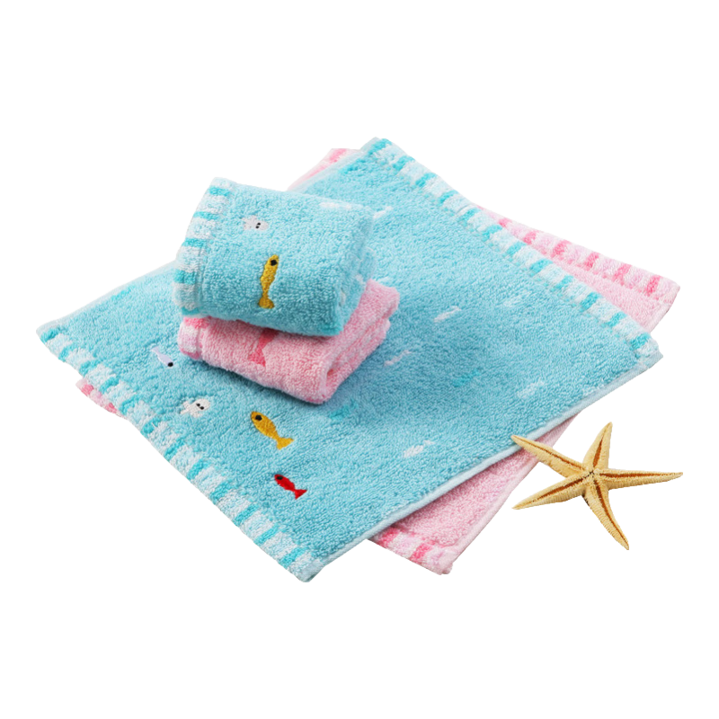 KING SHORE Class A Children's Towel, Pure Cotton Small Towel, Baby Towel, Small Square Towel, Hand Towel, All-Cotton Embroidered Face Towel, 2 Pieces
