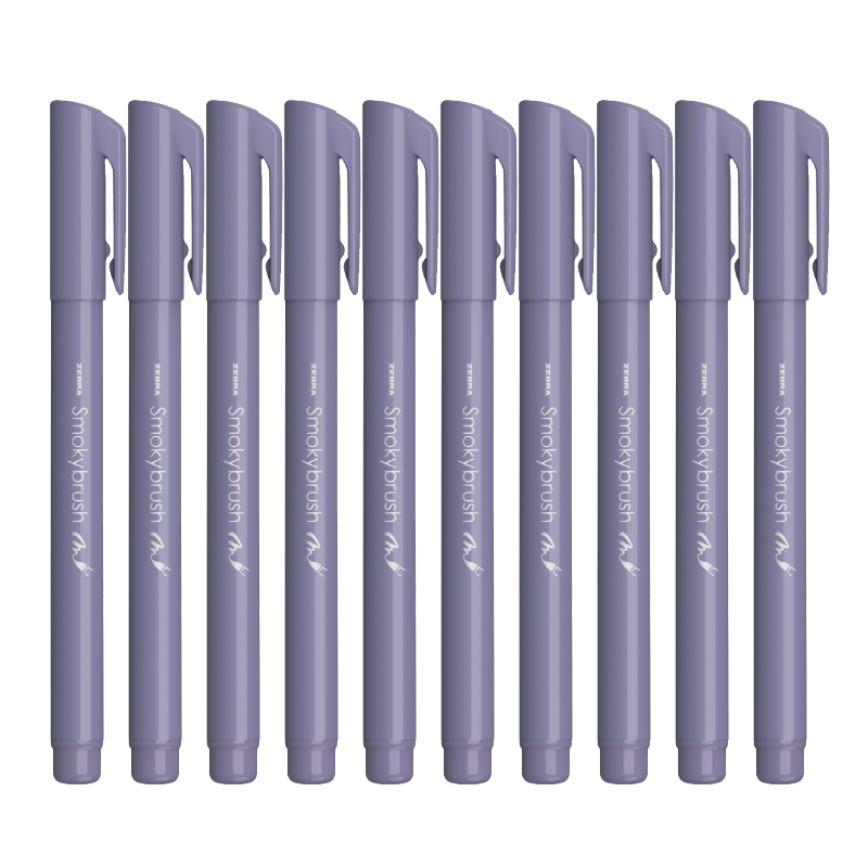 ZEBRA Small Regular Script Smoky Color Series Elegant Soft Brush Pen, Student Calligraphy Practice Pen, Colored Drawing Pen for Journaling And Watercolor Painting, WF9, Smoky Purple, Pack of 10