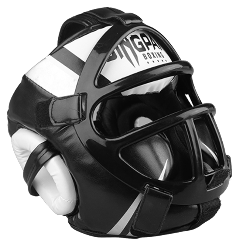 Jingpai Fully Enclosed Boxing Helmet, Adult And Children's Face Guard, Head Protector for Sanda And Taekwondo, Black, Size L