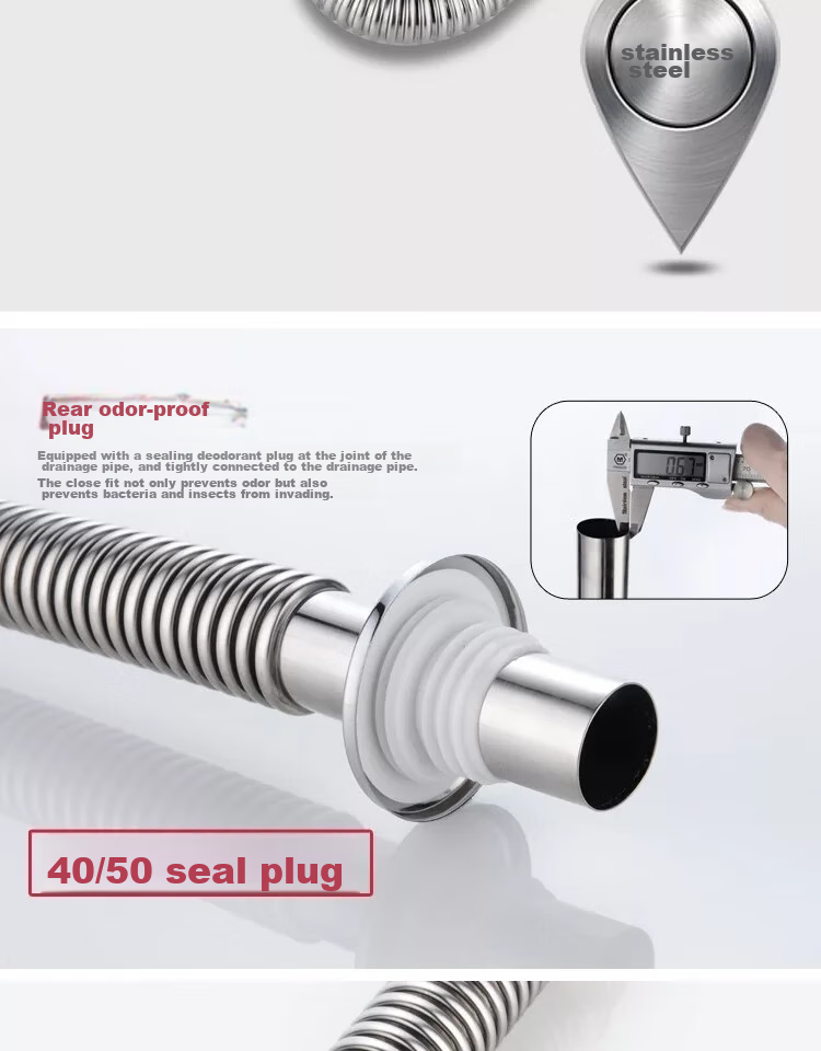 Haili Sink Drain Pipe Anti-Odor Device, Countertop Drainage, Bathroom Cabinet Extendable 96cm ABS Flexible Hose, 73318 8