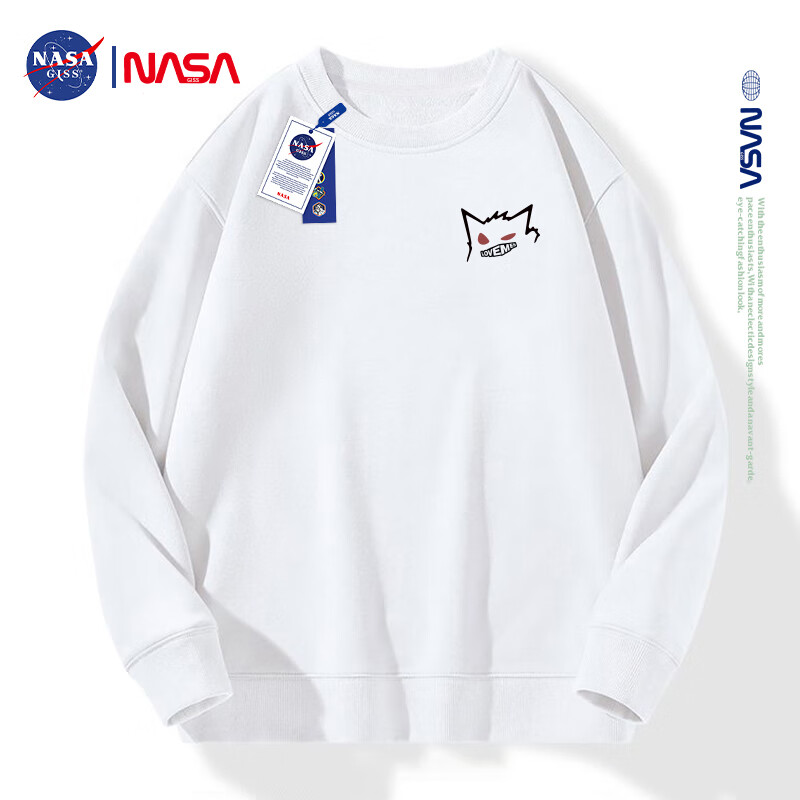 NASA GISS Men's Sweatshirt Spring and Autumn American Heavyweight Long Sleeve T-Shirt Student Vintage Crew Neck Top Gray L