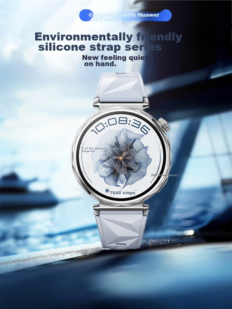 Watchbond Compatible with Huawei Watch GT5/GT6/Watch5 Strap, Official Style, 41mm Women's Ice Crystal Blue Silicone GT5Pro Smart Sports Watch GT4 Women's Strap 1