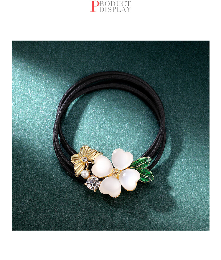 CHIMERA High-End Hair Tie, Cat's Eye Stone Four-Leaf Clover Hair Clip, Ponytail Elastic Band, Birthday Gift for Wome 5