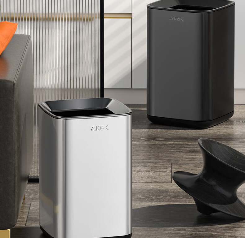 AKBK Stainless Steel Trash Can 15L Silver Large Square Bin for Living Room, Kitchen, Bathroom, Luxury Hotel, Office 13