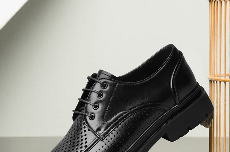 Goldlion Men's Derby Shoes, Business Formal Shoes, Fashionable Perforated Breathable Leather Shoes G571230574AAD, Black, Size 43 2