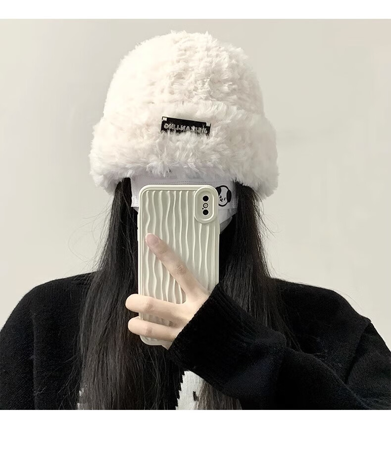 XUEXIMAN Women's Winter Large Head Circumference Knit Hat Plush Warm Fashion Versatile Cold Weather Ear Protection Fisherman Hat 6