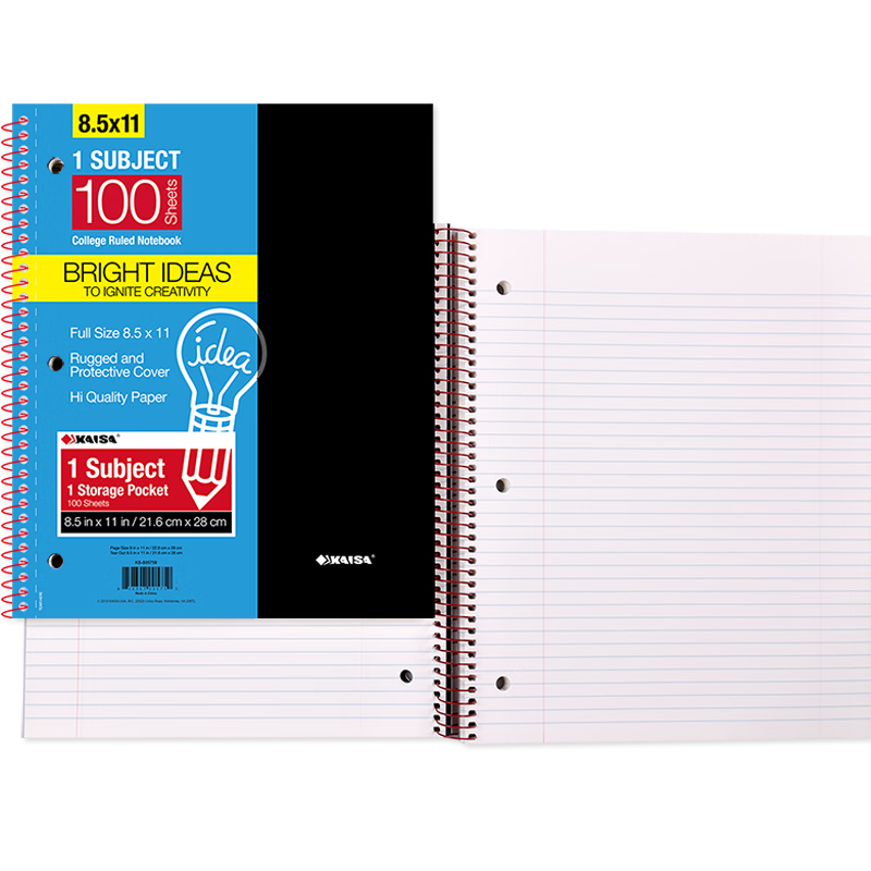 KAISA Inspiration Series Spiral Notebook, American-Style Three-Hole Easy-Tear Notebook, College Student Multi-Subject Notebook, Thickened 100-Sheet Journal