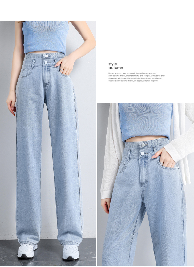Jeanswest Women's High-Waisted Slimming Straight-Leg Wide-Leg Jeans with Design Flair, Summer Style, Light Blue, Size L 14