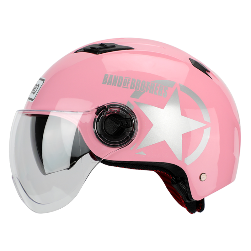 BIGBRO X333 Pink New National Standard 3C Dual-Lens Electric Motorcycle Safety Helmet, Riding Helmet for Men And Women, Sun Protection, Electric Scooter Summer Half Helmet