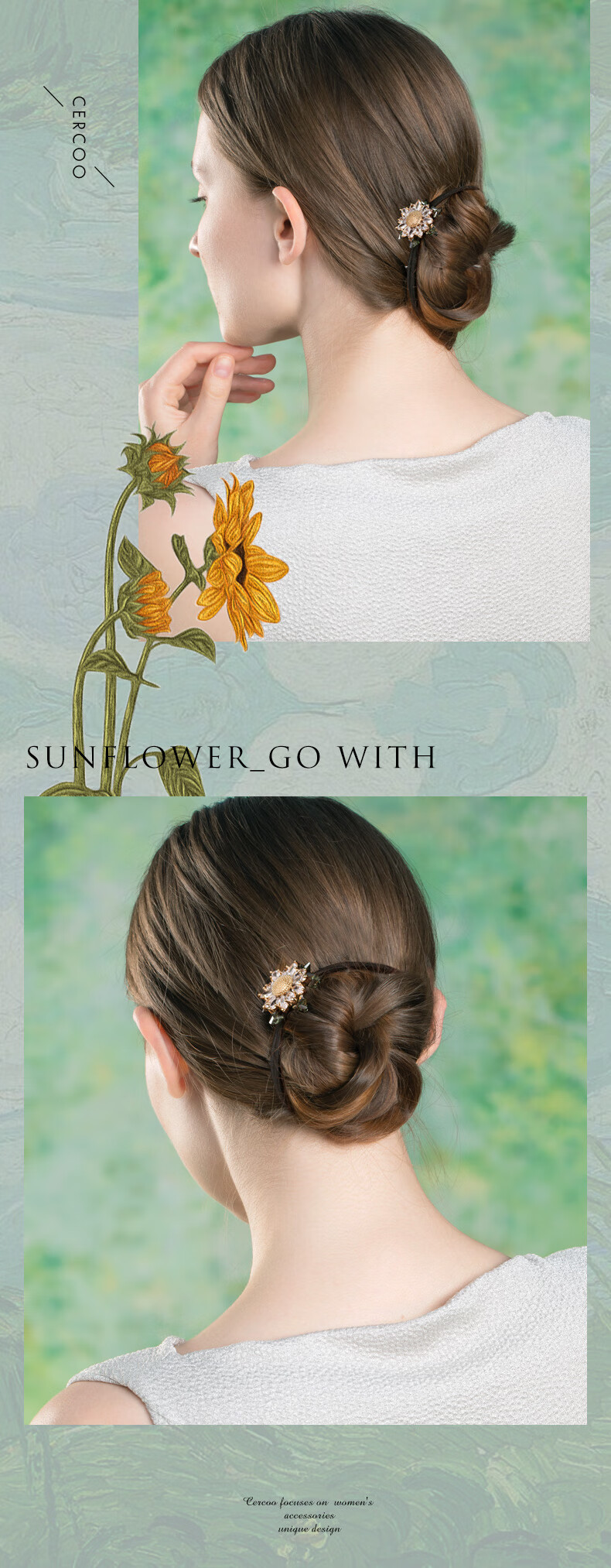 Cercoo Sunflower Following Craft Crystal Two-Strand Hair Ties, Elastic Hair Bands, Ponytail Holders, Hair Rings, High-Elasticity Mid-Autumn Festival Gift 5