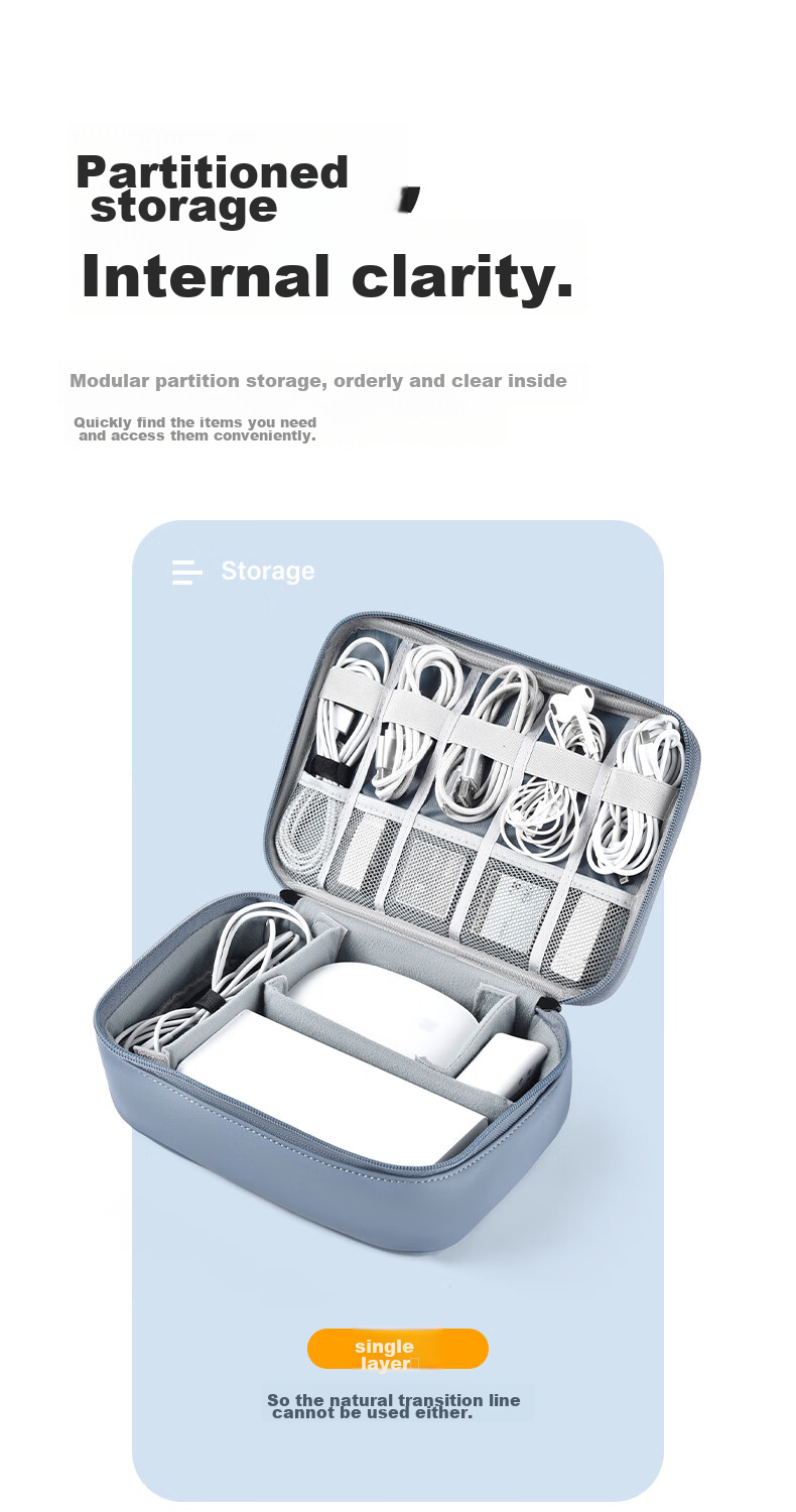DiyiGongfang Large Capacity Laptop Power Cord Storage Pouch, Data Cable USB Drive Charger Mouse Earphone Multi-Functional Organizer Pouch Universal Apple Huawei Computer Accessory Storage Bag 6