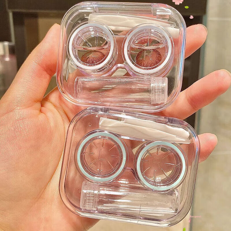 JAJALIN Contact Lens Case, Portable Beauty Box, Integrated Storage And Companion Case, Double-Linked Box, Care Kit, Sky Blue