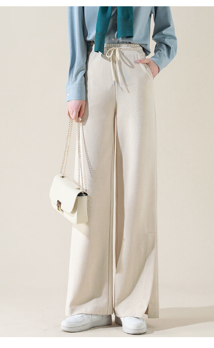Dme [Knitted Pants] Spring And Autumn Commuter Women's Trousers with Drawstring Elastic Waist Straight Casual Wide-Leg Pants for Wome 23