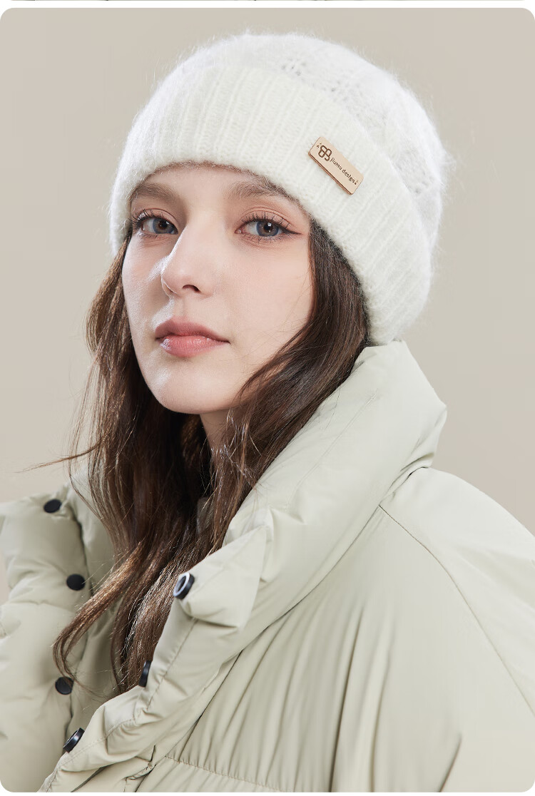 JIUMU Wool Warm Knit Hat, Autumn And Winter Sheepskin Knitted Hat, Cold Hat, Winter Hat, Outdoor Ear Protection Cold Cap for Wome 12