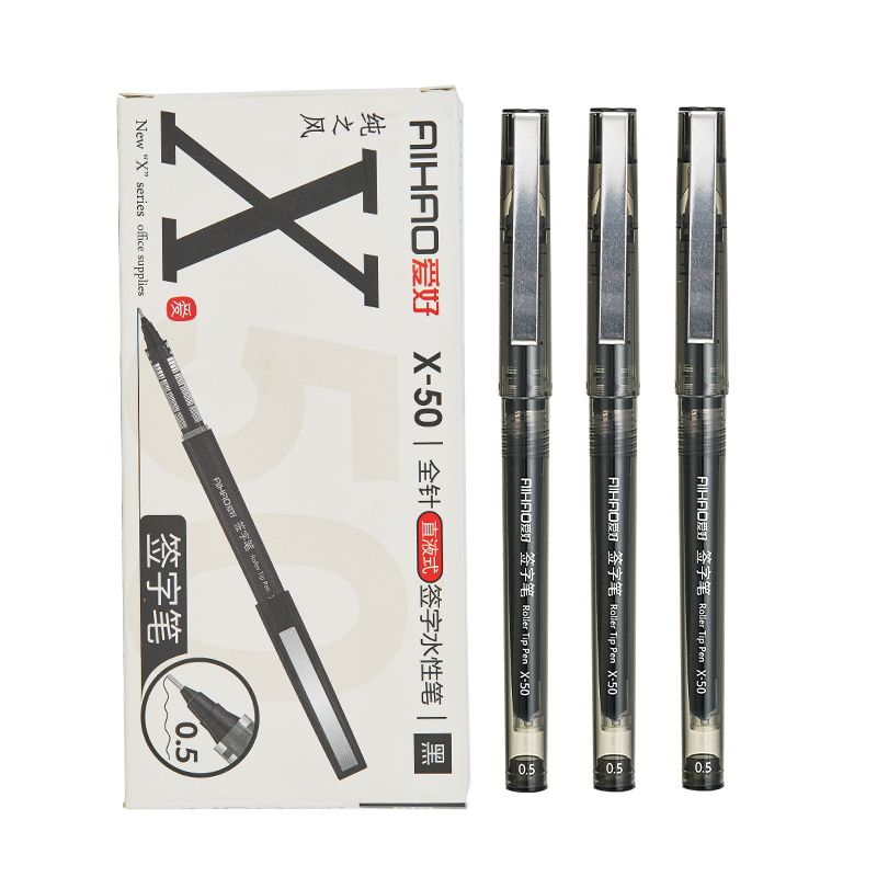 AIHAO Signature Pen, 0.5mm Direct Liquid Rollerball Pen, Office Supplies, Full Needle Tube Gel Pen, Exam Use, Large Capacity Water-Based Black Pen, 12 Pieces, X50