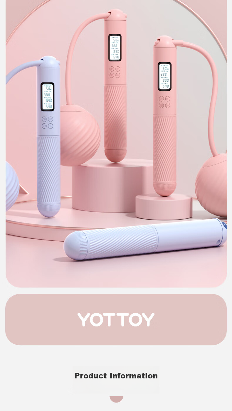 Yottoy Cordless Jump Rope for Weight Loss, Adult Fat Burning Resistance Counting Skipping Rope for Women, Dual-Use Large Ball + Long Rope - Pink 17
