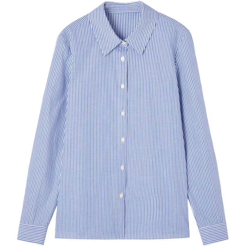 Dme [Career] Spring And Autumn Breathable Simple Lapel Shirt, Long Sleeve Fitted Blouse for Women, Top, Striped, S