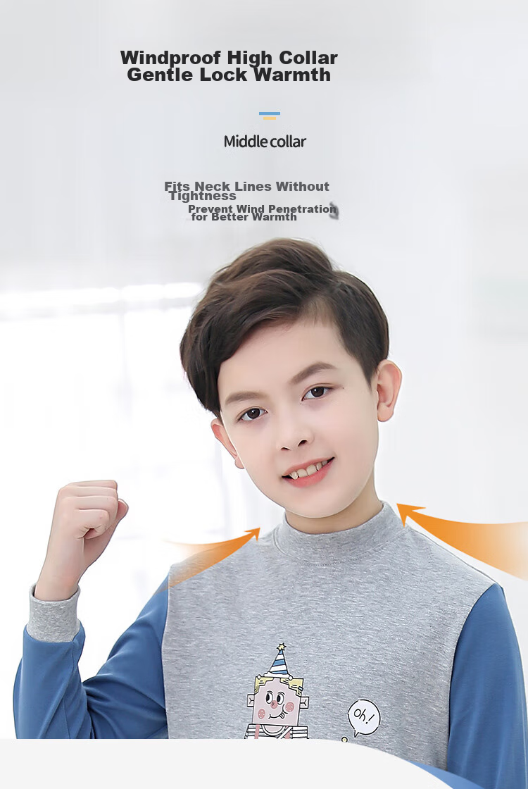 Hengyuanxiang Children's Underwear Set, Boys' Pure Cotton Turtleneck Autumn Top And Pants, Kids' Base Layer Cotton And Wool Set, Little Prince 150 9