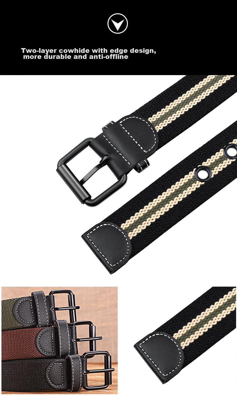 HALFEEL Canvas Belt for Men, Pin Buckle Leather Belt, Trendy Student Youth Belt, Casual Business Fabric Belt, Outdoor Military Training Gift 12