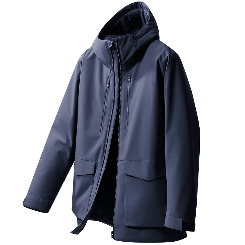 JD Original [Zhi Nuan Yi] Men's Jacket, Thick Winter Coat, Water-Repellent Casual Clothing, Cotton-Padded Outerwear, Navy Blue, Size L