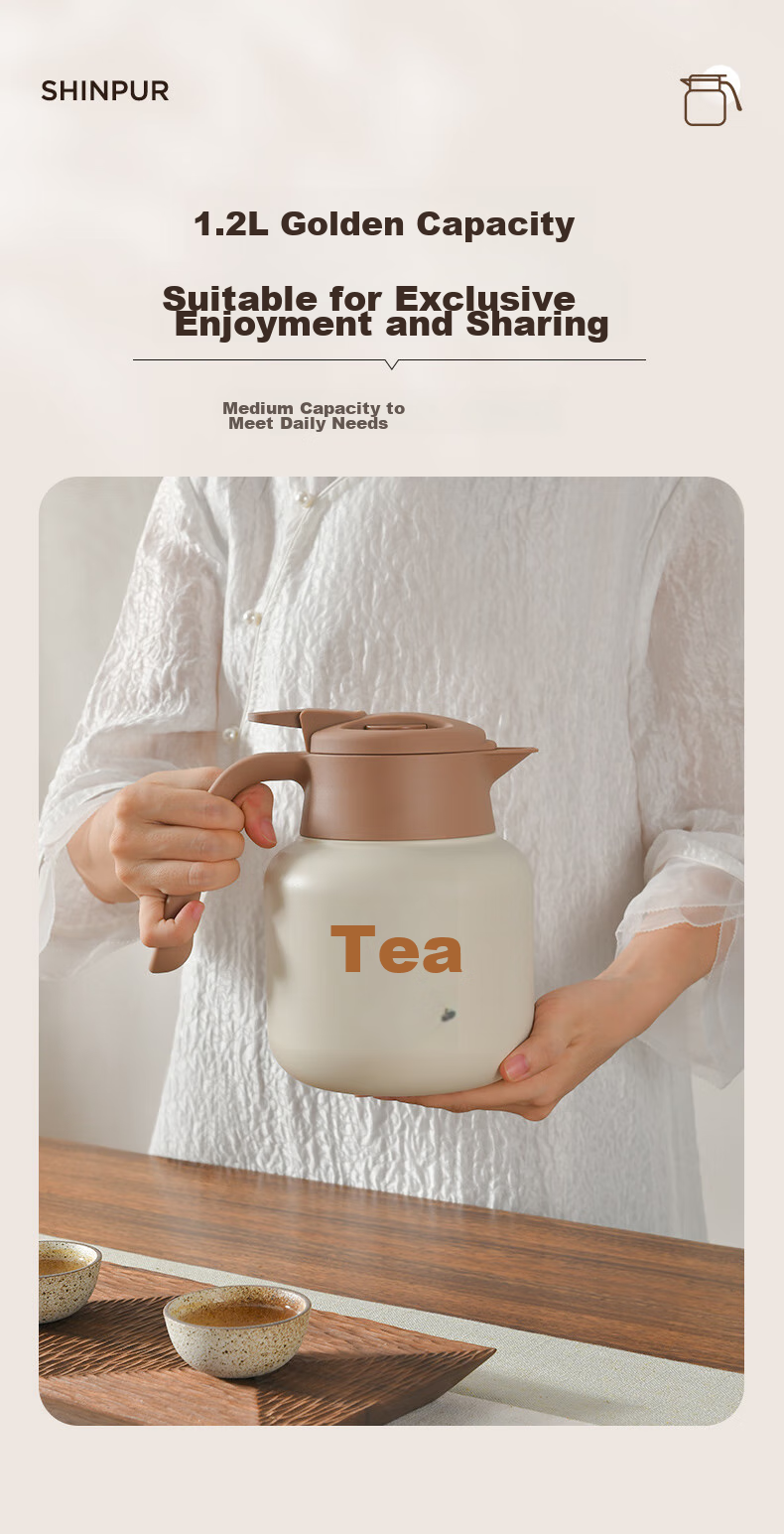 SHINPUR Insulated Thermos Flask, 316 Stainless Steel, Household Tea Steeping Pot, Tea-Water Separation, Large Capacity, White Tea Infusion Pot, Office Hot Water Bottle 15