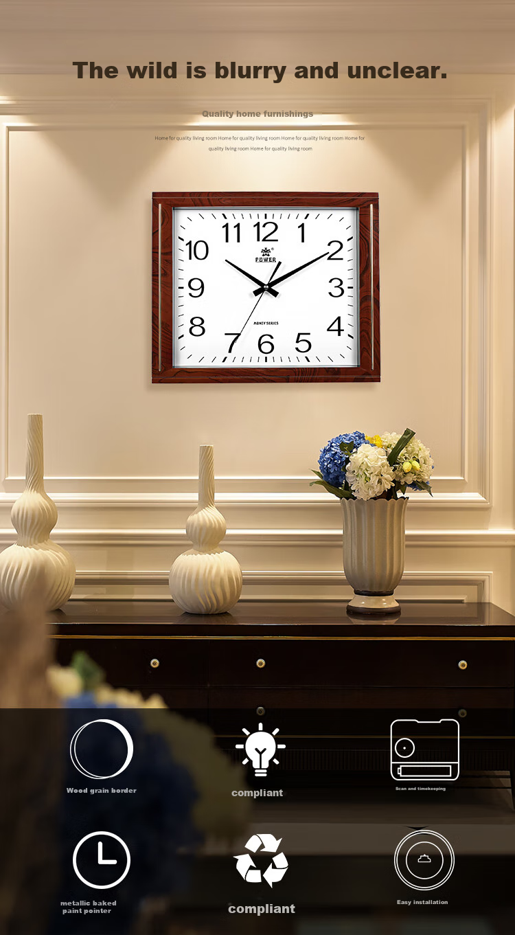 POWER Bawang Wall Clock, Living Room Simple Square Clock, Creative Quartz Wall-Mounted Electronic Clock, Length 43cm, PW816JKS2 1