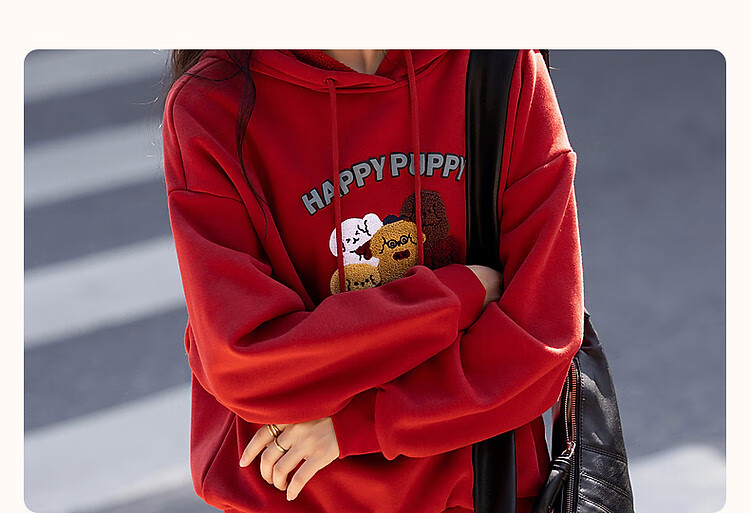 Dme Winter Casual Hooded Letter Animal Towel Embroidery Fleece-Lined Warm Sweatshirt Women's Top, Light Water Green, XL 4