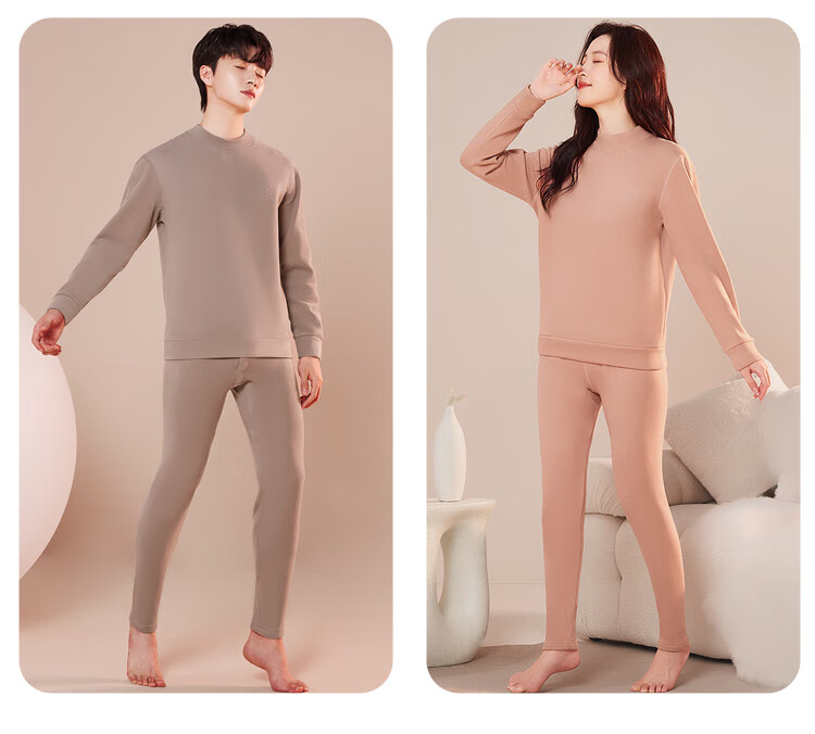 Hodo Women's Thermal Underwear Wool Fleece Thickened Antibacterial Mid-High Collar Base Layer Middle-Aged and Elderly Cold-Proof Set [Qiji Red] 2