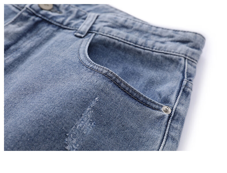 ROMON Men's Denim Shorts, Summer Lightweight Trendy Casual Five-Point Pants, Loose-Fitting Trousers, Men's Clothing 9607 Light Blue XL 5