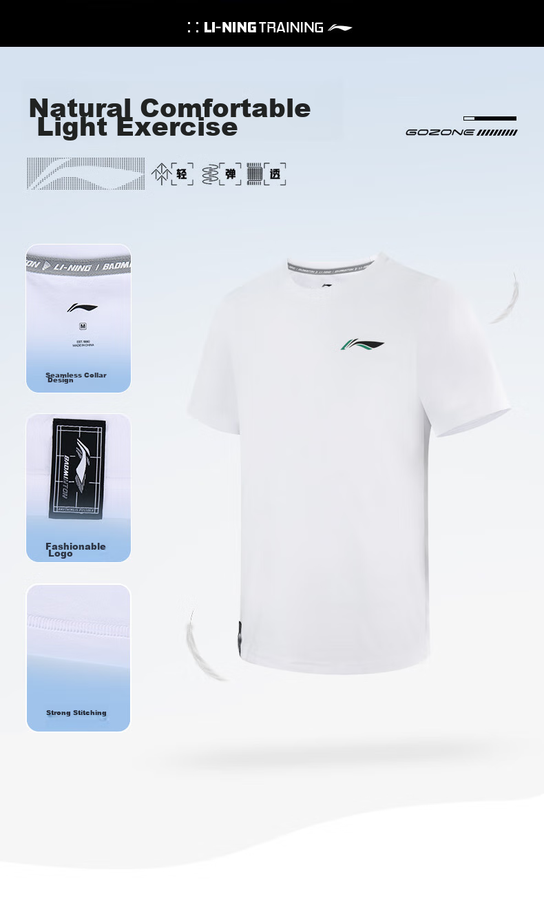 Li-Ning Badminton Shirt for Men, Short-Sleeved T-Shirt, Cultural Shirt, Breathable Sweat-Absorbing Sports Top, Black, M 9