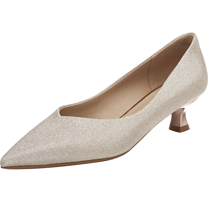 DAPHNE Champagne Silver Wedding Shoes for Women, Pointed Toe Stiletto Elegant Low-Cut Women's Pumps 4623101027 Champagne Color Size 37