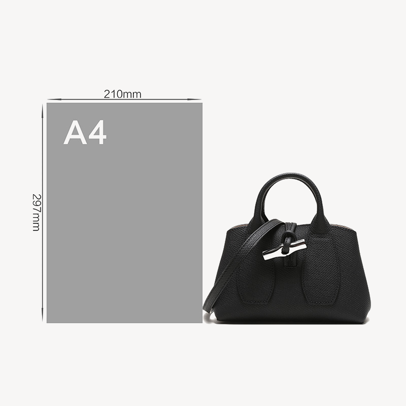 珑骧longchamp 奢侈品 女士roseau系列迷你款黑色牛皮手提单肩斜挎包