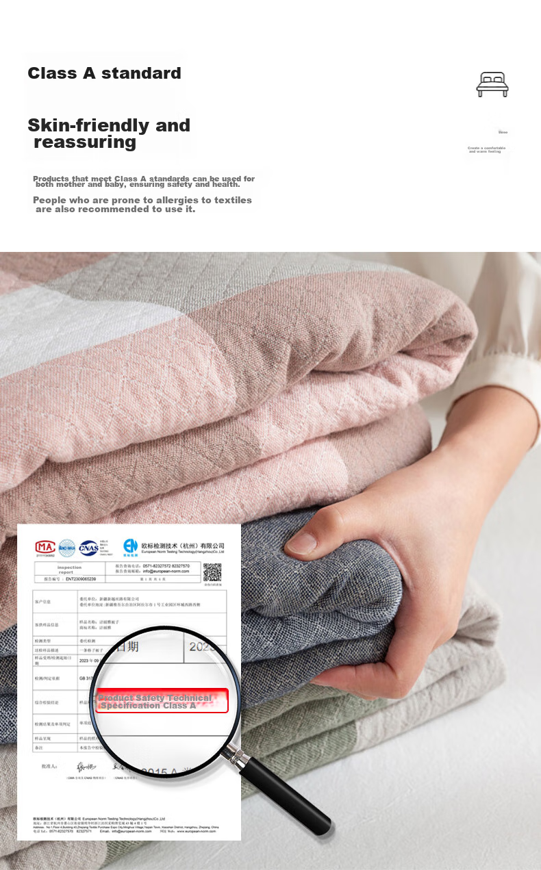 Grace Pure Cotton Class A Antibacterial Towel Blanket Nap Quilt Summer Cool Quilt Air Conditioning Quilt Gauze Blanket, 150*200cm Blue Plaid 5
