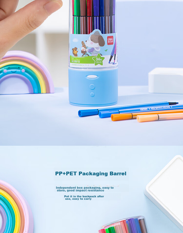 Deli 36-Color Washable Watercolor Markers Hexagonal Barrel Children's Student Drawing Colored Coloring Pens Birthday Wish Tube Watercolor Markers Graduation Gift for Boys And Girls 5