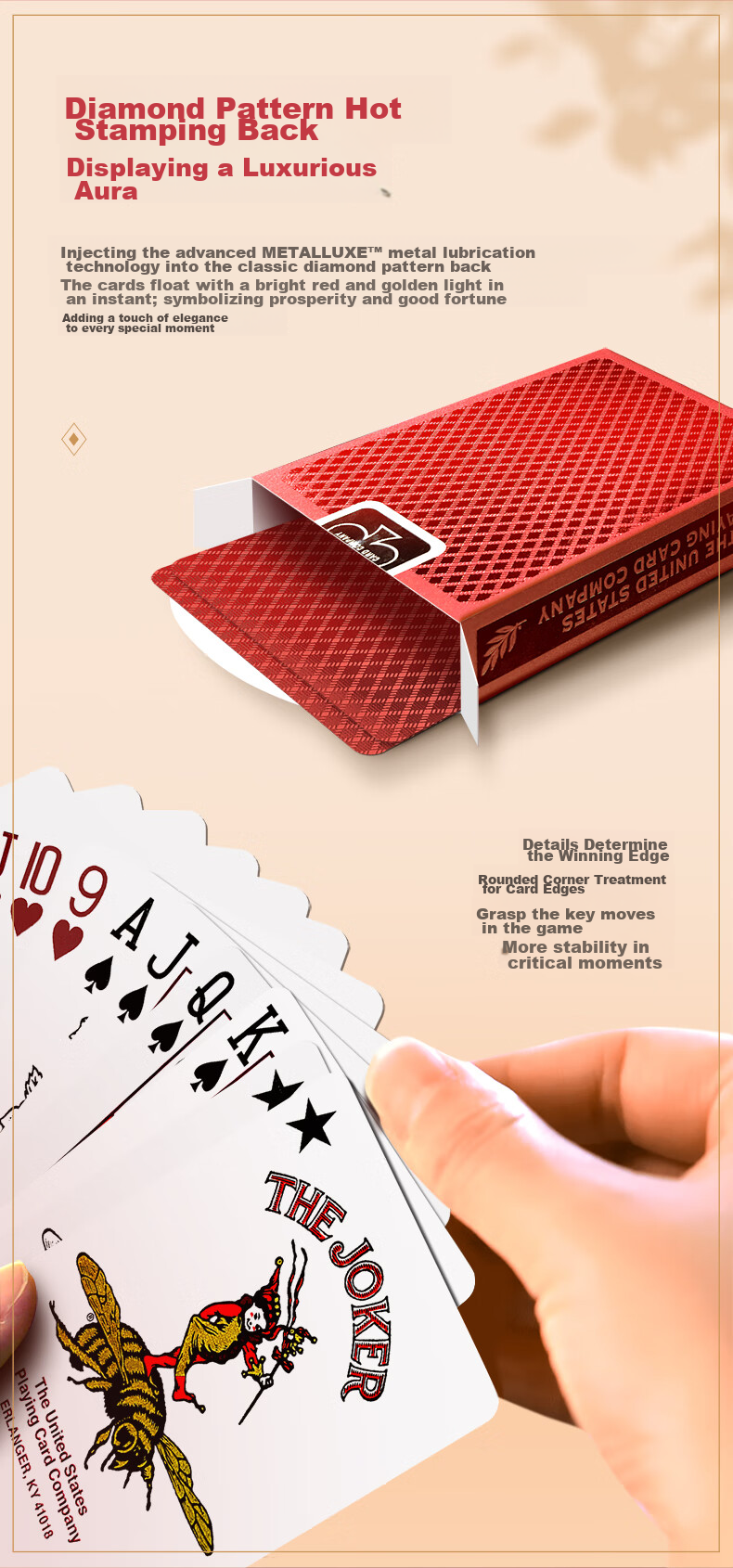 Bee Playing Cards, American Imported Poker Cards, Festive High-End Playing Cards for New Year, Red Fortune Gold Foil 1 Deck 3