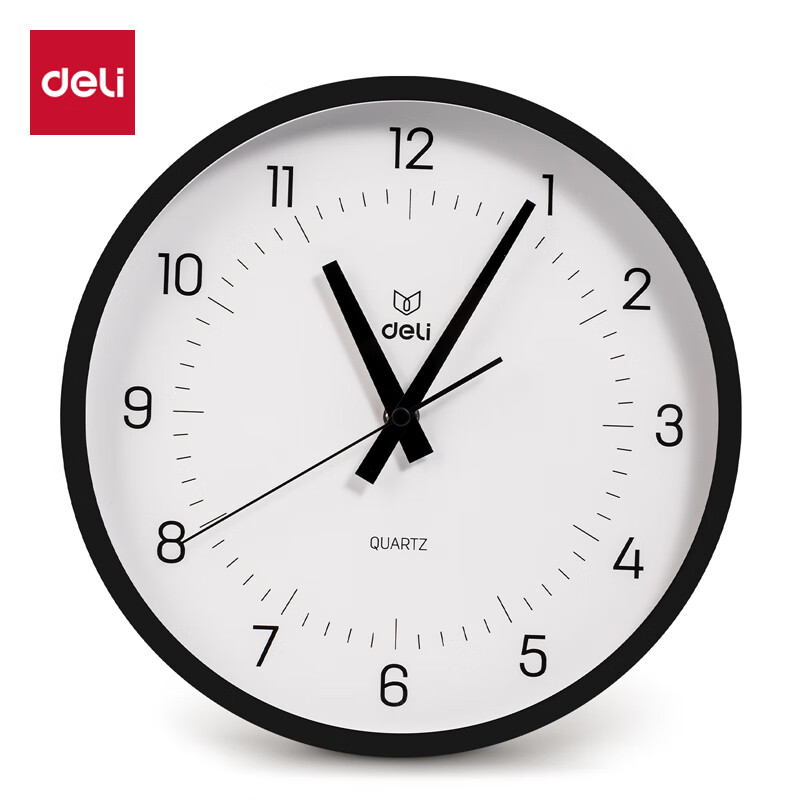 Deli Simple And Stylish Wall Clock, Bedroom Living Room Time Reminder, No Drilling Required Exquisite Design, Black, LE400 Back-To Seaso