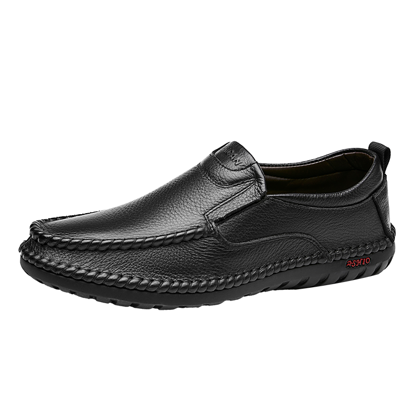 MEXICAN Business Casual Shoes for Men, Top-Grain Leather Formal Shoes, Slip-On Derby Shoes, Model 8283, Black, Size 43