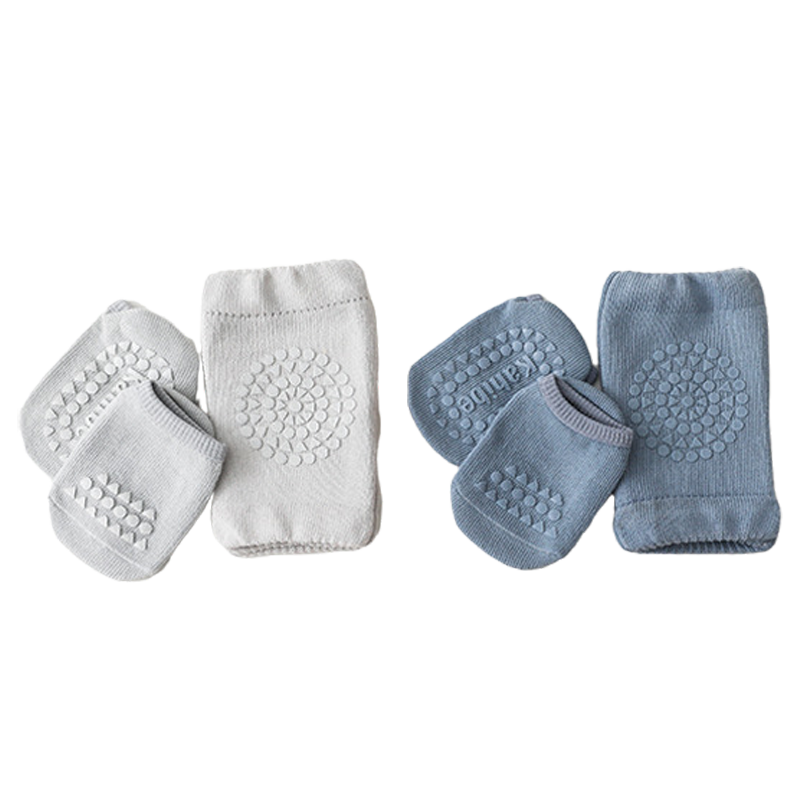 Babyprints Infant Knee Pads And Floor Socks Set, Summer Crawling Protection Gear, Children's Walking Aid, Anti-Fall And Non-Slip, 2 Pairs, Blue-Gray, Size S
