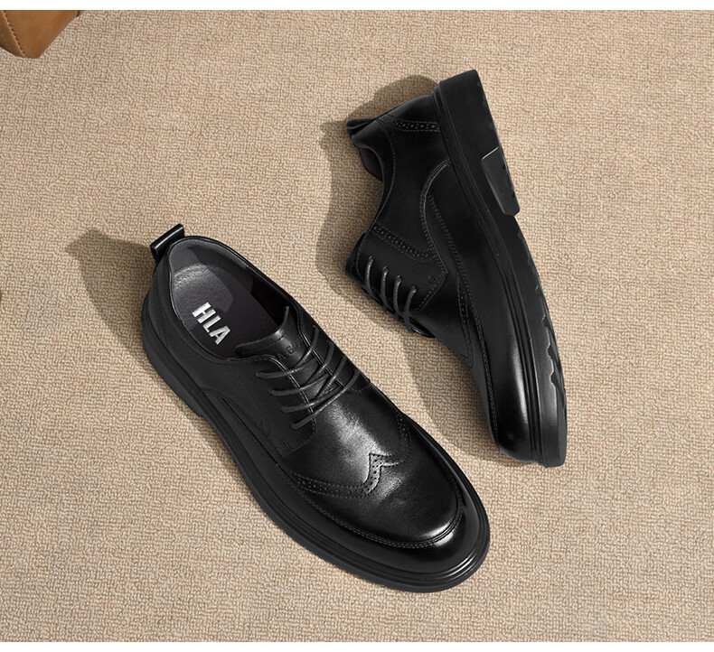 HLA Men's First Layer Cowhide Leather Shoes British Style Formal Business Shoes T258 Black Size 40 12