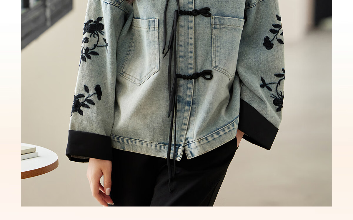 She Enjoy Women's Denim Jacket Retro Revival Chinese Style Embroidered Spring Autumn Denim Cardigan T143U5001 5