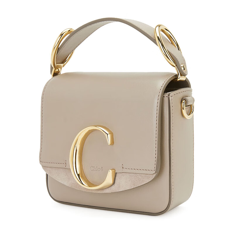 克洛伊 chloe 奢侈品礼物女包沙灰色光面小牛皮拼接麂皮迷你包 chc19