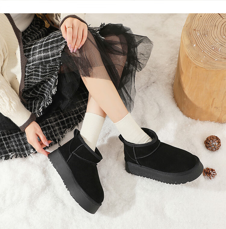 ZHR Snow Boots for Women, New Winter Style with Fleece Lining, Warm Cotton Shoes, Non-Slip Waterproof Thick-Soled Ankle Boots GZ08 Camel Color Size 39 19