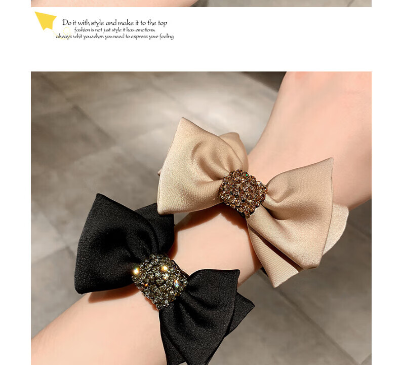Xiangwan Hair Ties, 2 Pieces French Bow Hair Bands, Elegant Large Hair Ties, Ponytail Hair Bands with Rhinestone Hair Accessories 10