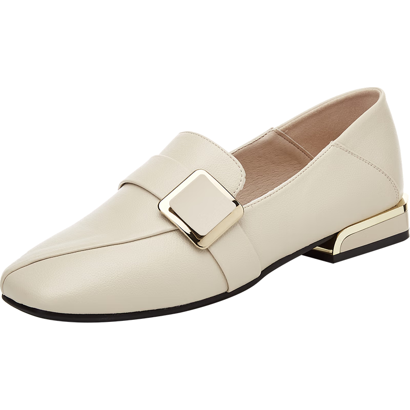 DAPHNE Women's Loafers, Slip-On Soft Sole Casual Shoes, Leather Buckle Flat Low Heel Commuter Flats for Women 4623101028 Beige 39