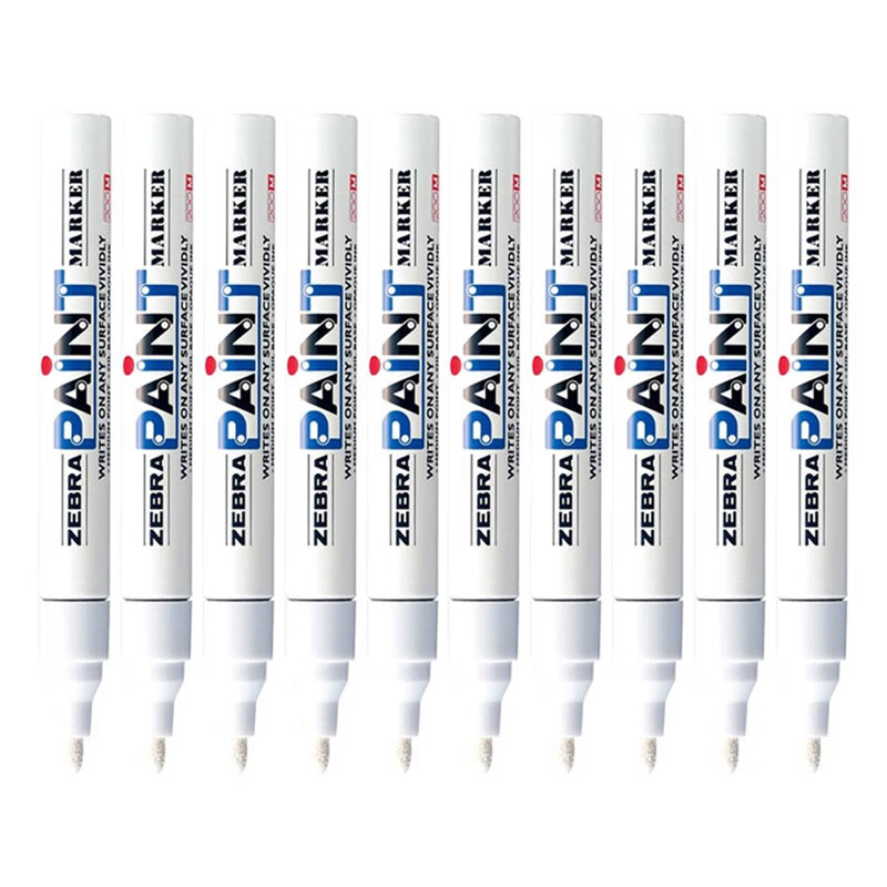 ZEBRA Paint Marker, Oil-Based Permanent Marker, Large Logistics Pen Signature Pen/Marker, PAINT-MOP White, Pack of 10